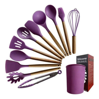 Set 12 Utensilios De Cocina Silicona Resistente Calor Viole