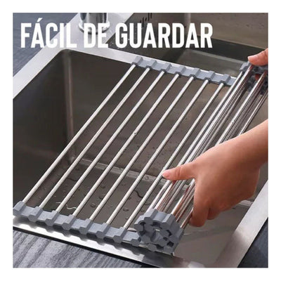 Escurridor De Platos Enrollable Cuadrado De Acero Color Gris