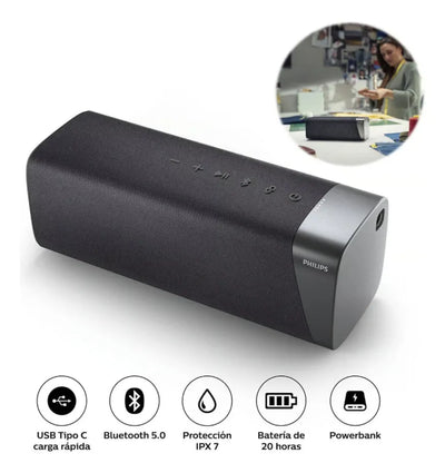 Kit Estéreo 2 Parlante Inalámbrico Philips Tas7505, 60w Ipx7 Negro