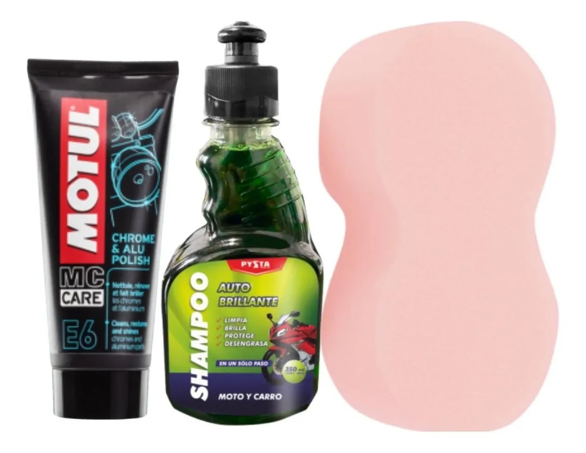 Motul E6 Brillador Partes Cromadas + Shampoo Autobrillante