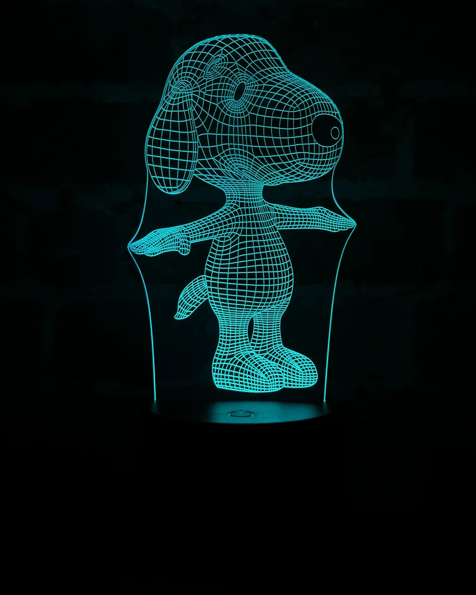 Lámpara De Noche Led 3d Snoopy Holograma Decoración Regalo - Negro