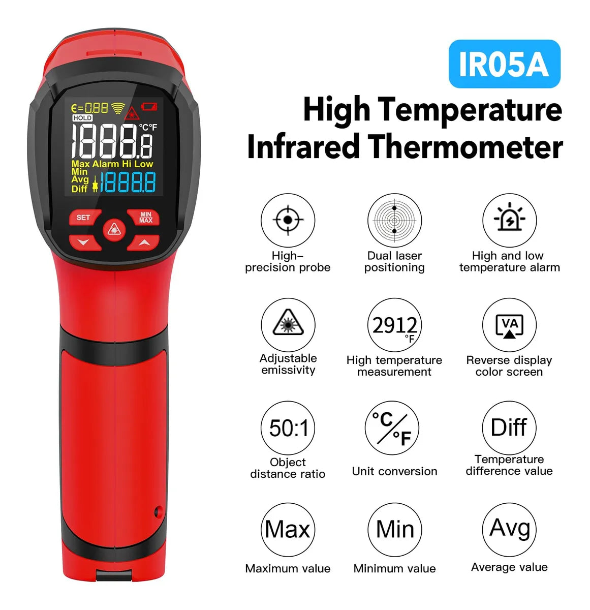 Termómetro Infrarrojo Hasta 1600c Con Sonda Termopar
