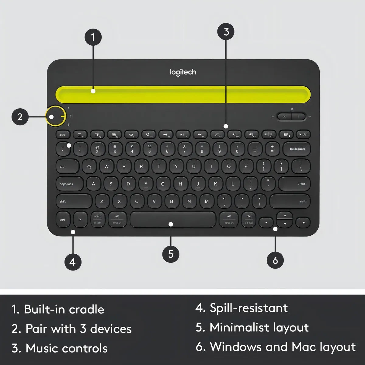 Teclado Logitech QWERTY inglés US color negro
