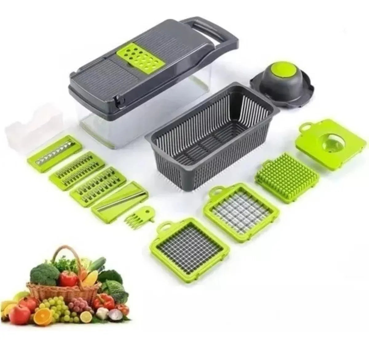 Mandolina Picatodo Multifuncional Para Verduras Y Frutas Color Gris con Verde