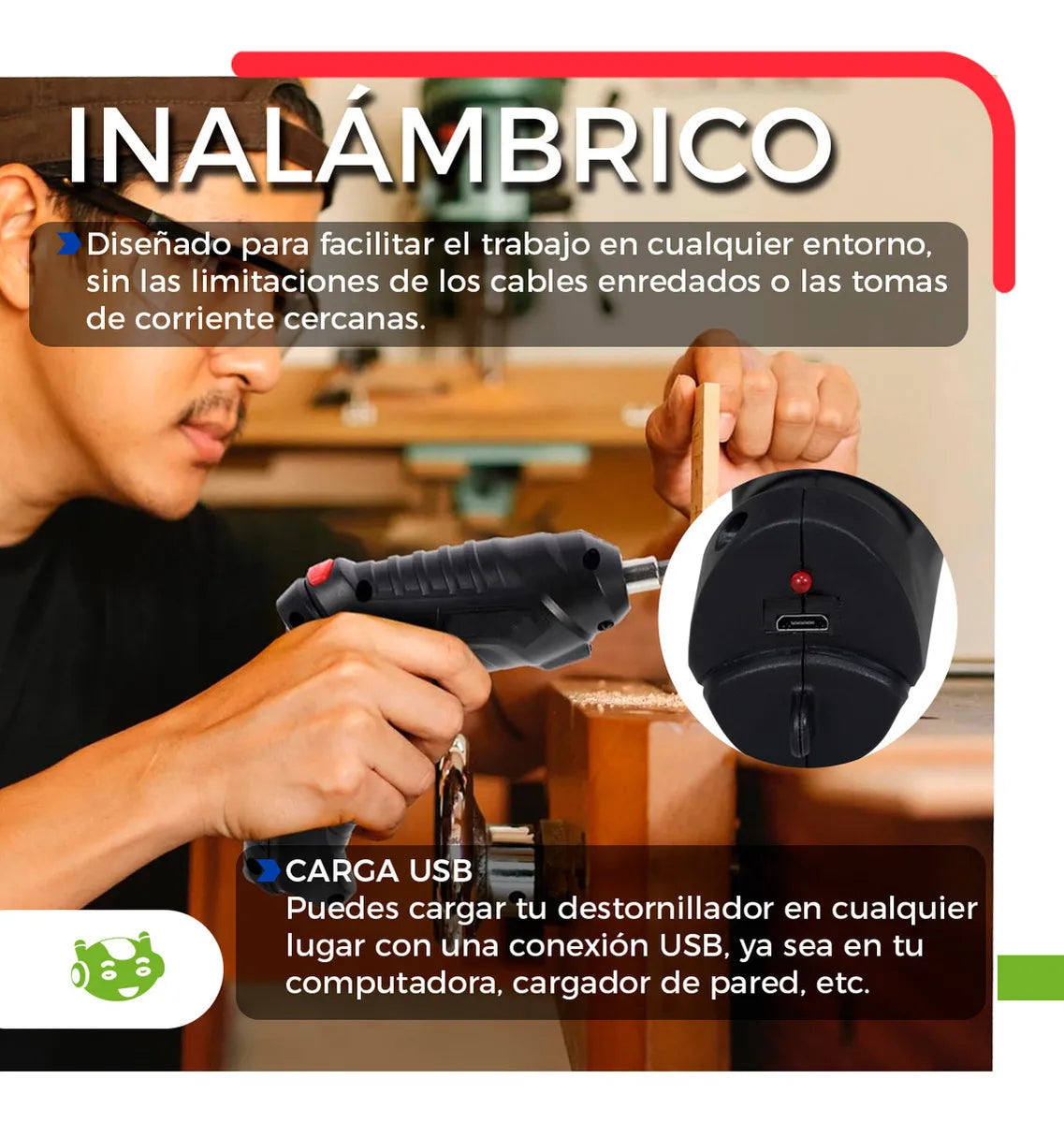 Kit Destornillador Eléctrico Recargable Inalámbrico - Negro