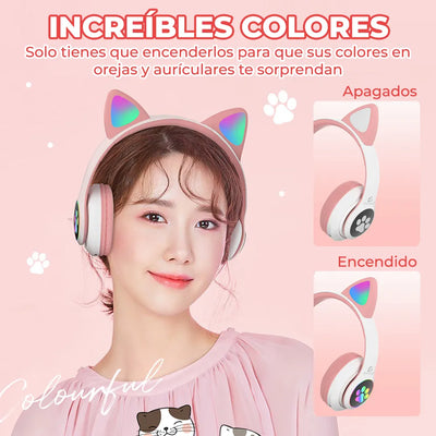 Diadema Gato Auriculares Bluetooth Colorido Led Luminoso