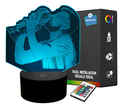 Lámpara De Noche Led Messi Mundial Fútbol Regalo Holograma Negra