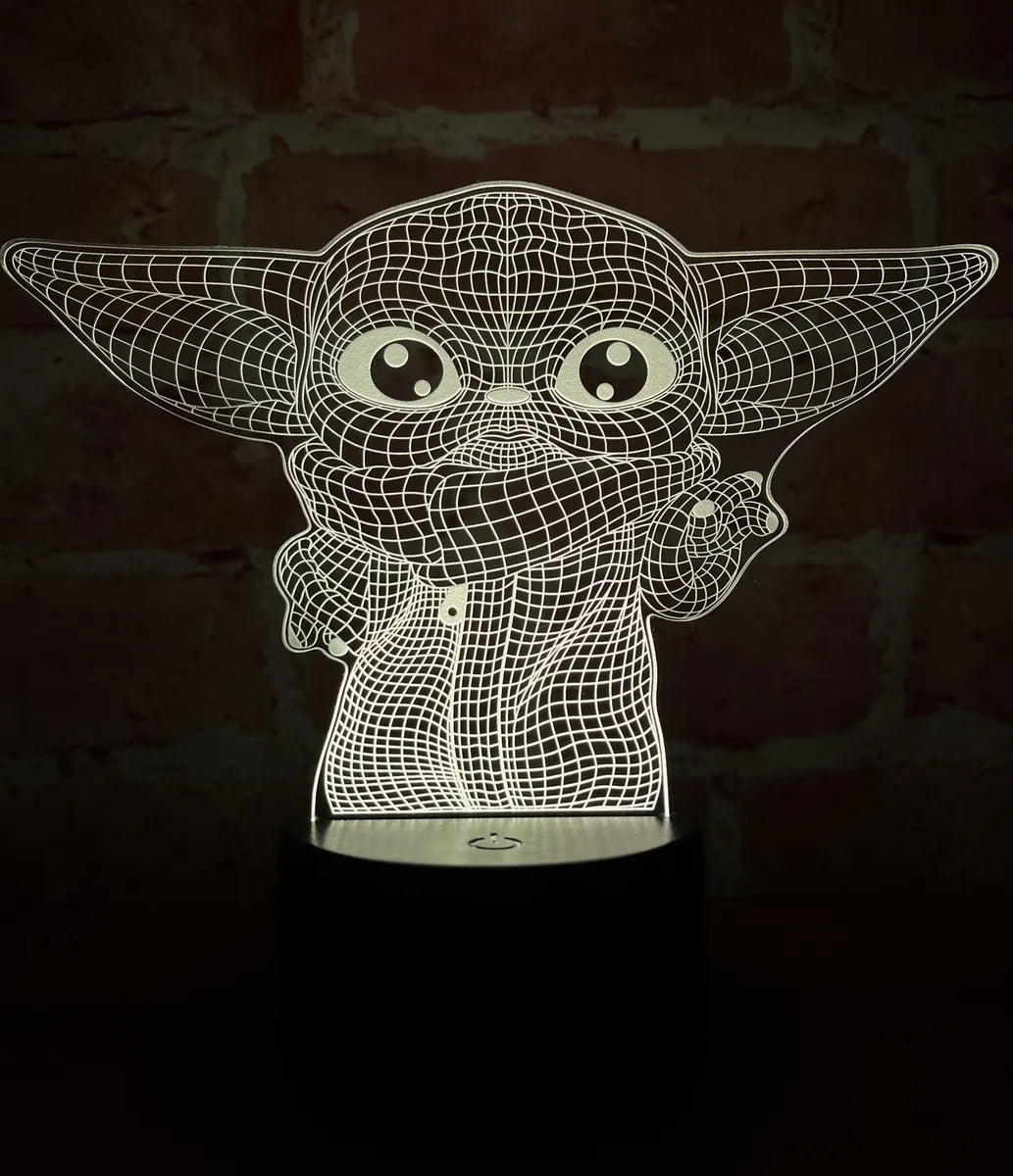Lámpara Led 3d Star Wars Baby Yoda Grogu Holograma Regalo Negro