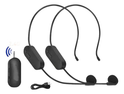 Kit 2 Microfono Inalambrico Vincha Recargable Miniplug +plug Color Negro