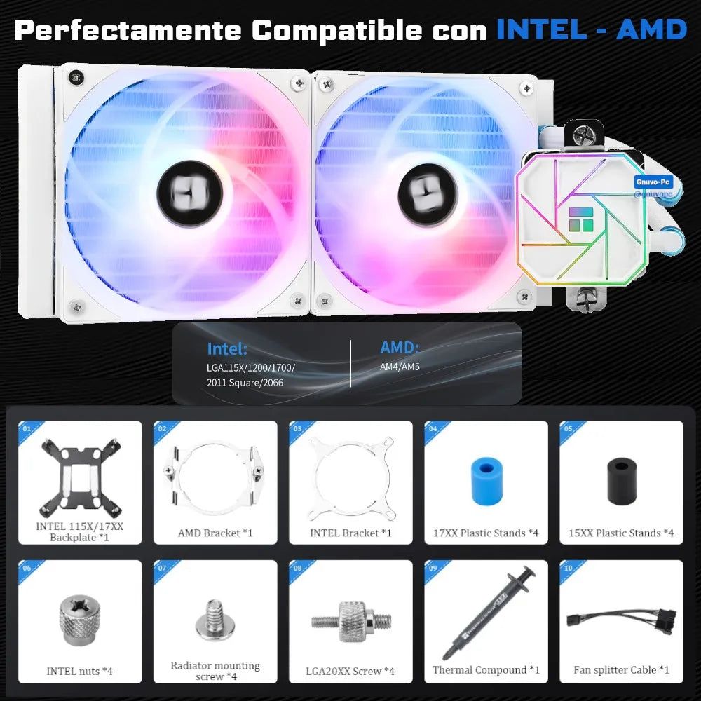 Refrigeracion Liquida Ta 240 Mm Argb Lga 1700 Am5 Am4 Blanca