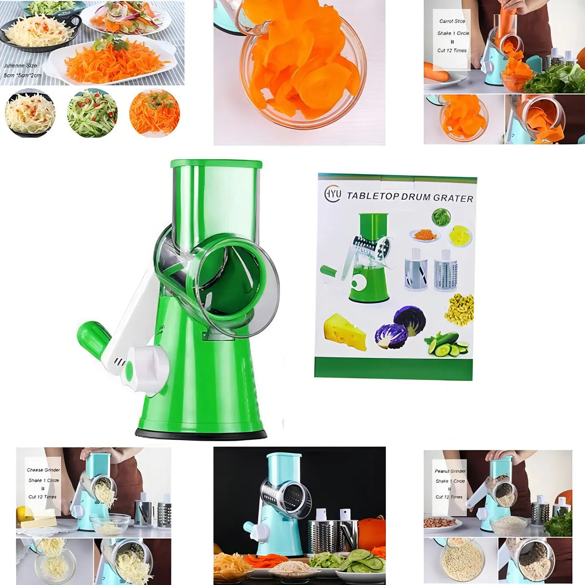 Cortador Rallador De Verduras Multiusos 3 En 1 Molino Verde