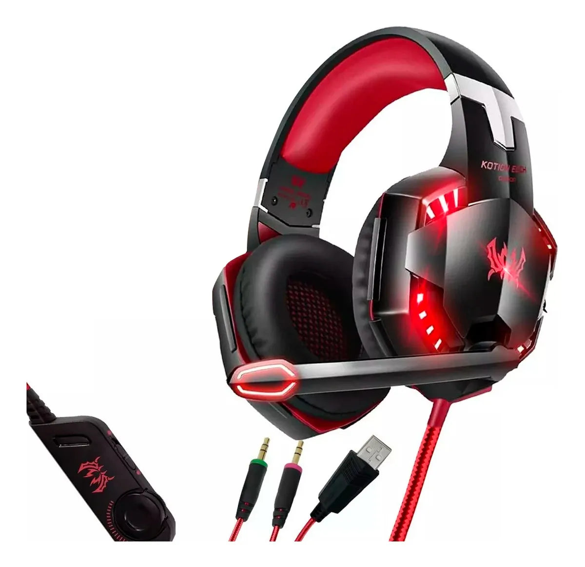 Fone de ouvido over-ear sem fio Kotion Gamer G2000 negro e rojo