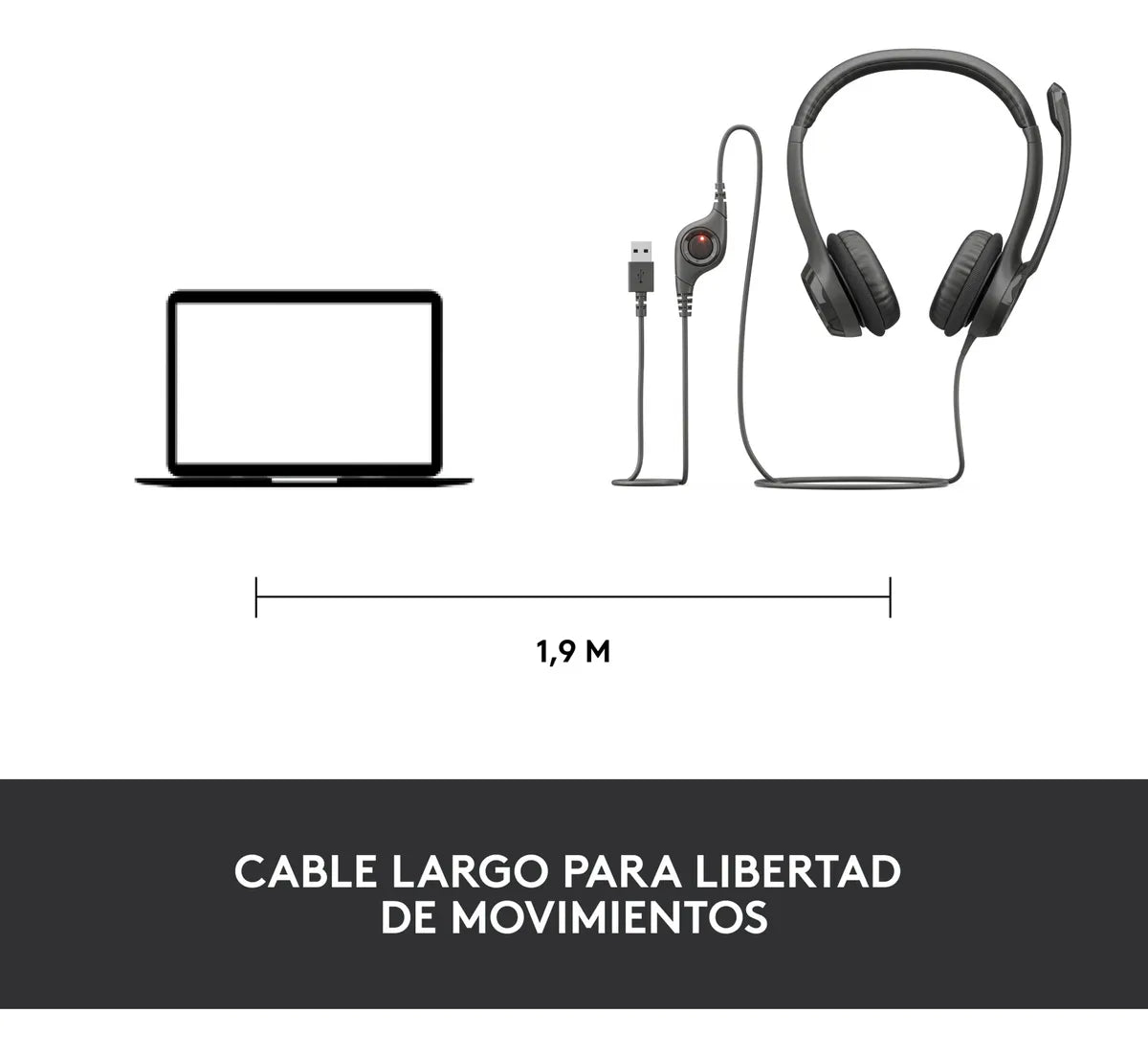 Logitech H390, Diadema Usb / Mic Sin Ruido Y Controles Cable Negro