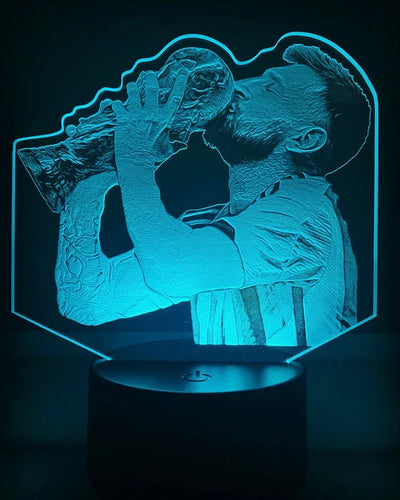Lámpara De Noche Led Messi Mundial Fútbol Regalo Holograma Negra