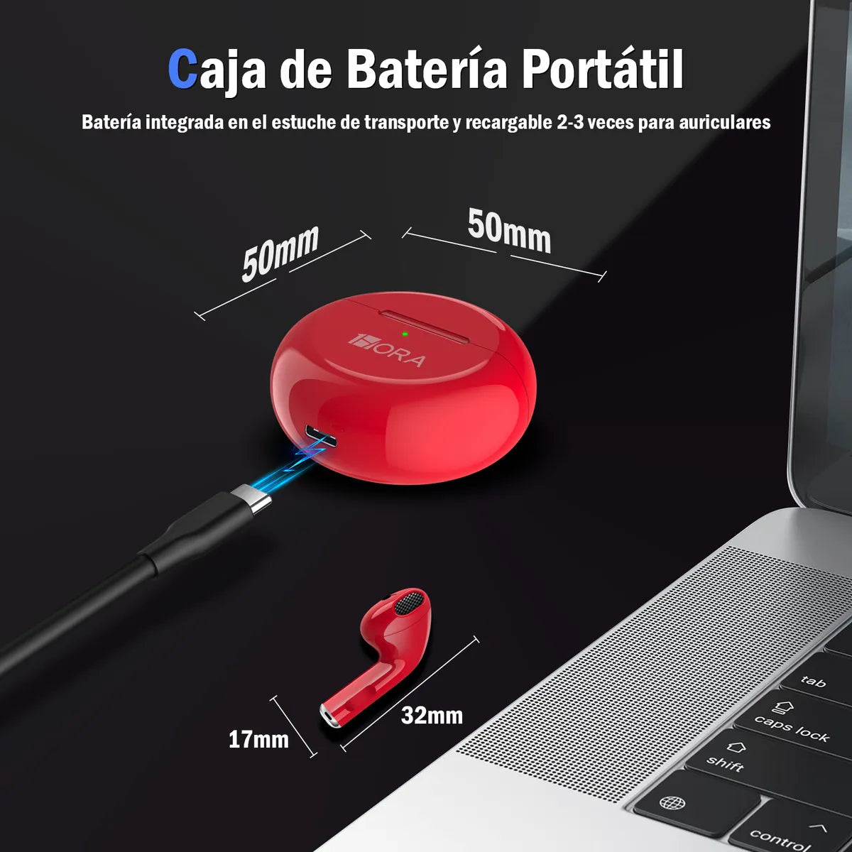 Audífonos In-ear Bluetooth Auriculares 1hora Aut119 Color Rojo