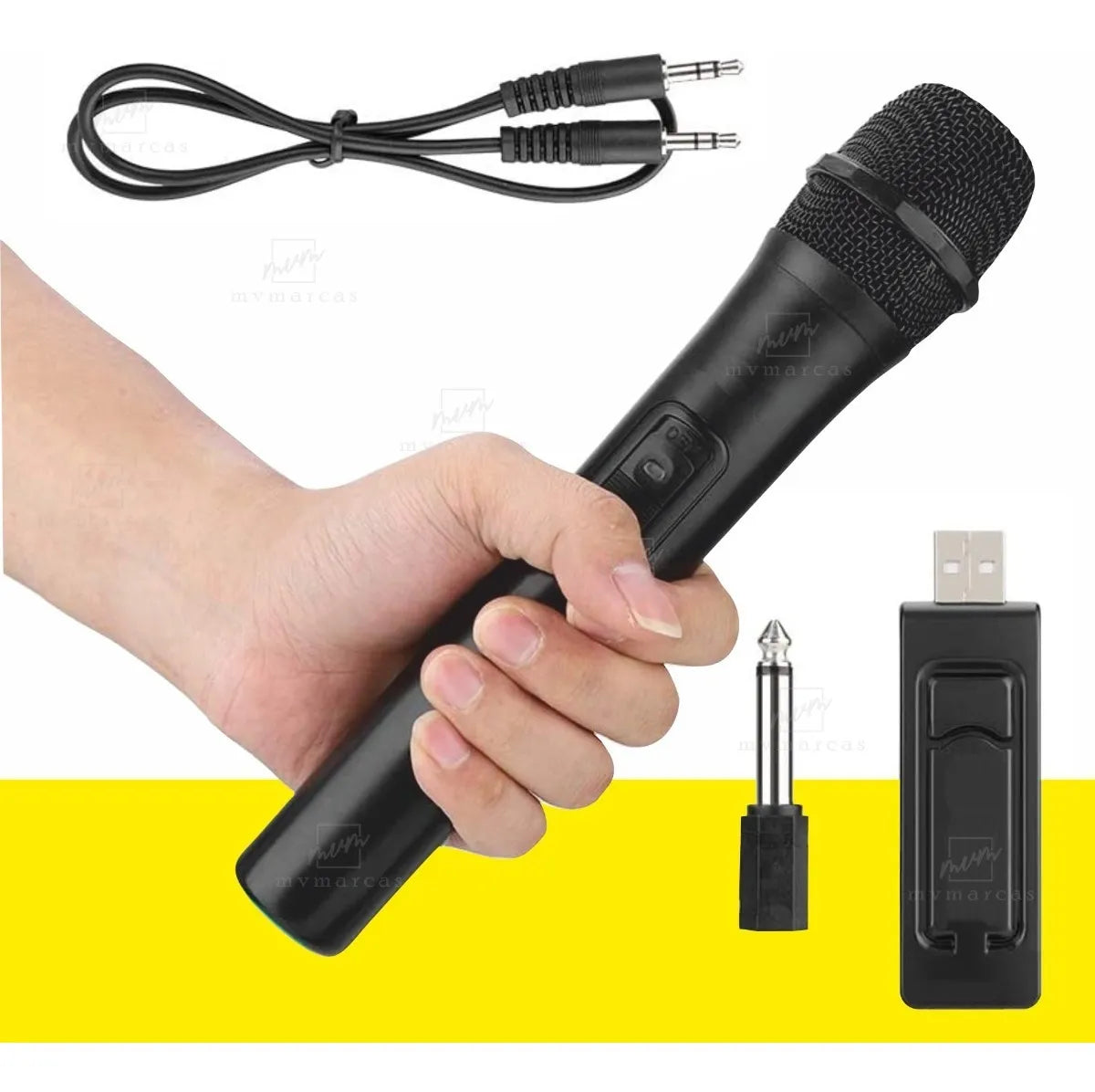 Microfono Inalambrico Profesional + Receptor Usb + Adaptador Color Negro