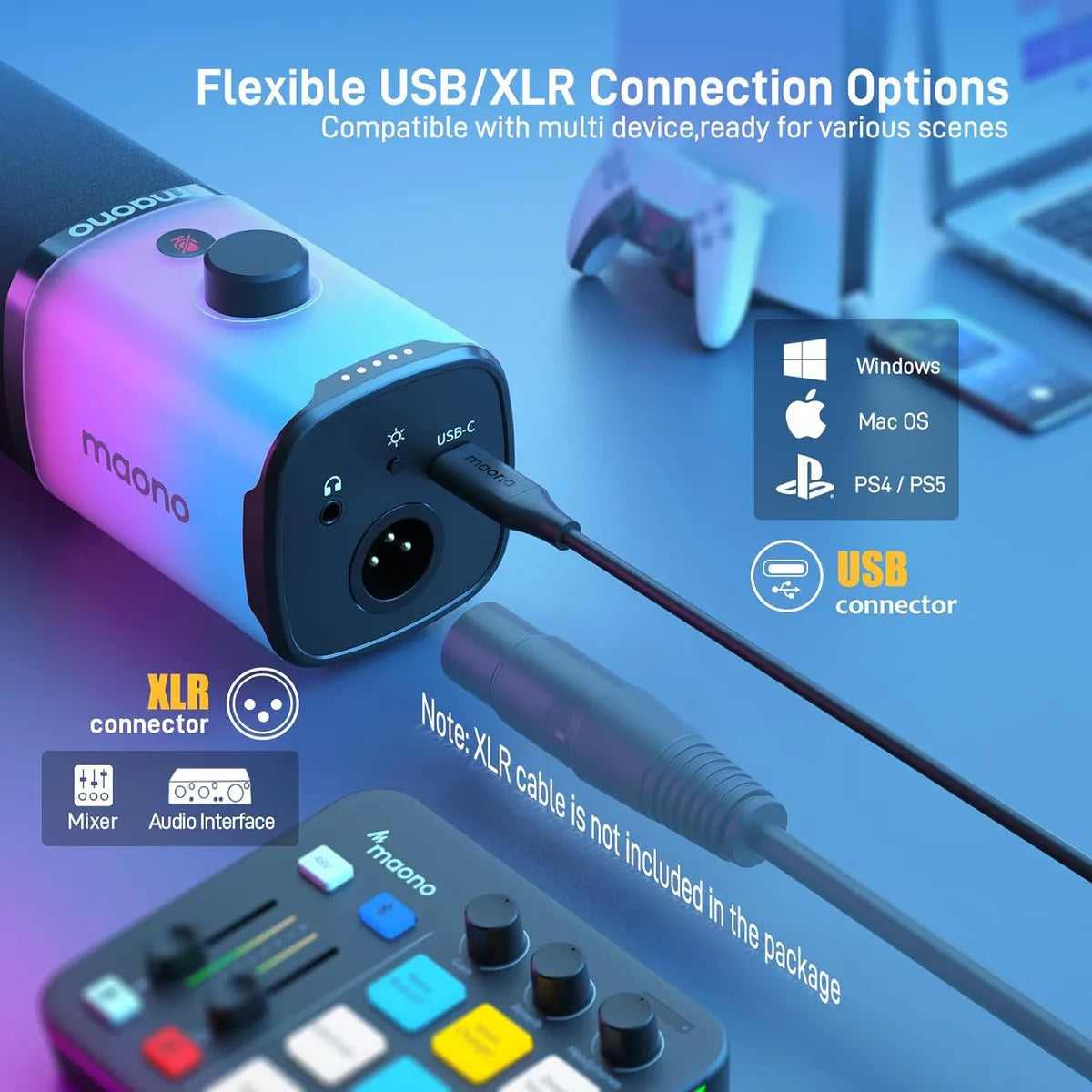 Maono Micrófono dinámico PD100x USB/XLR Led Rgb Gamer
