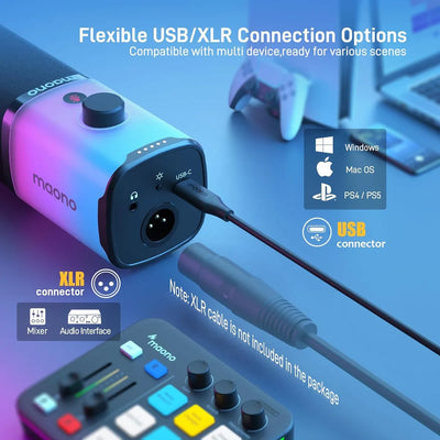 Maono Micrófono dinámico PD100x USB/XLR Led Rgb Gamer