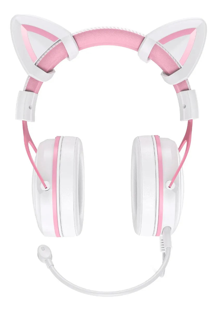 Audifonos Gamer Onikuma X10 Orejas Blancos Con Rosado Rgb Color Blanco