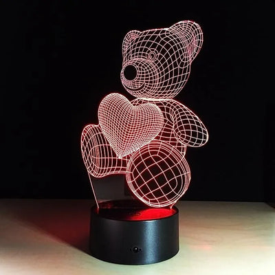 Lampara De Noche Led 3d Oso Niños Regalo Novios Amor Negra