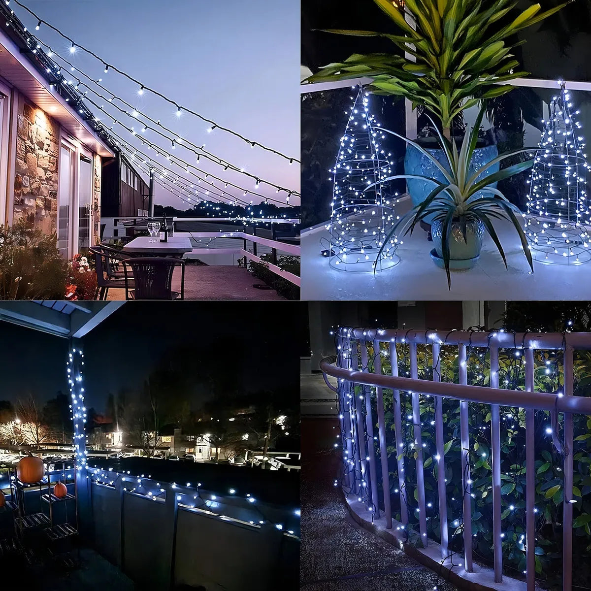 Serie Navideña Solar Exterior Luces 300 Leds 32m Blanco