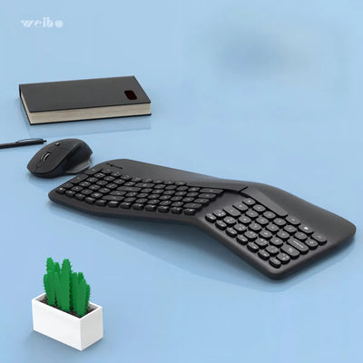 Combo Teclado Y Mouse Ergonomicos Inalambrico Weibo Wb-218 Mouse Negro Teclado Negro