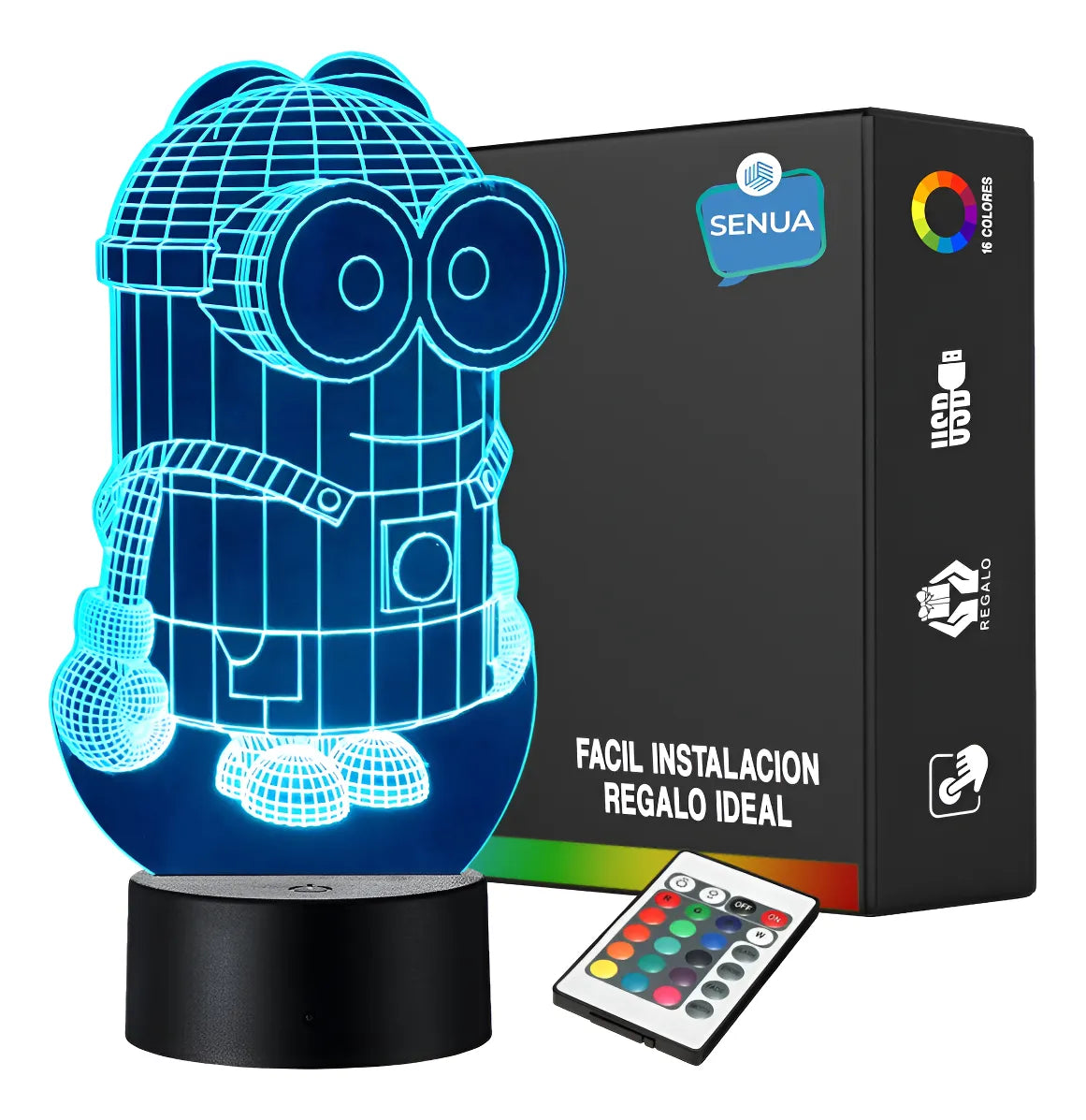 Lámpara De Noche Led 3d Minions Holograma Regalo Decoración Negro
