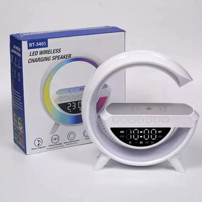 Lampara Parlante Con Bt Cargador Inalámbrico Y Reloj