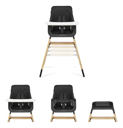 Silla Alta Compacta De Madera Negra Portátil Con Bandeja Aju