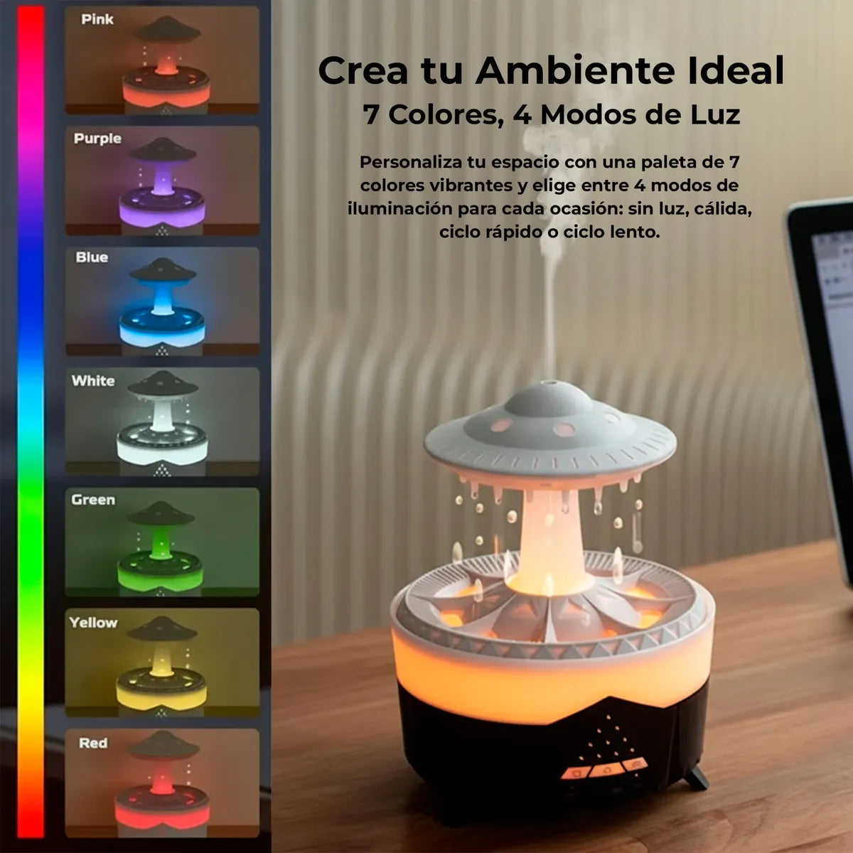 Humidificador Difusor Lluvia Con Control Remoto 350 Ml - Blanco