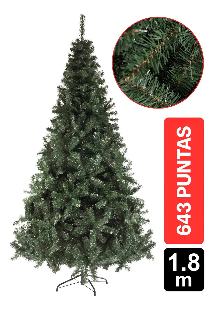 Arbol De Navidad Cascada 1.80m 643 Puntas Gio Home Pino Navideño Look Natural Base Metalica Artificial Para Decoracion Con Bolas Adornos Extension Cintas Bombillos Botas Campanas Luces Estrella Noel