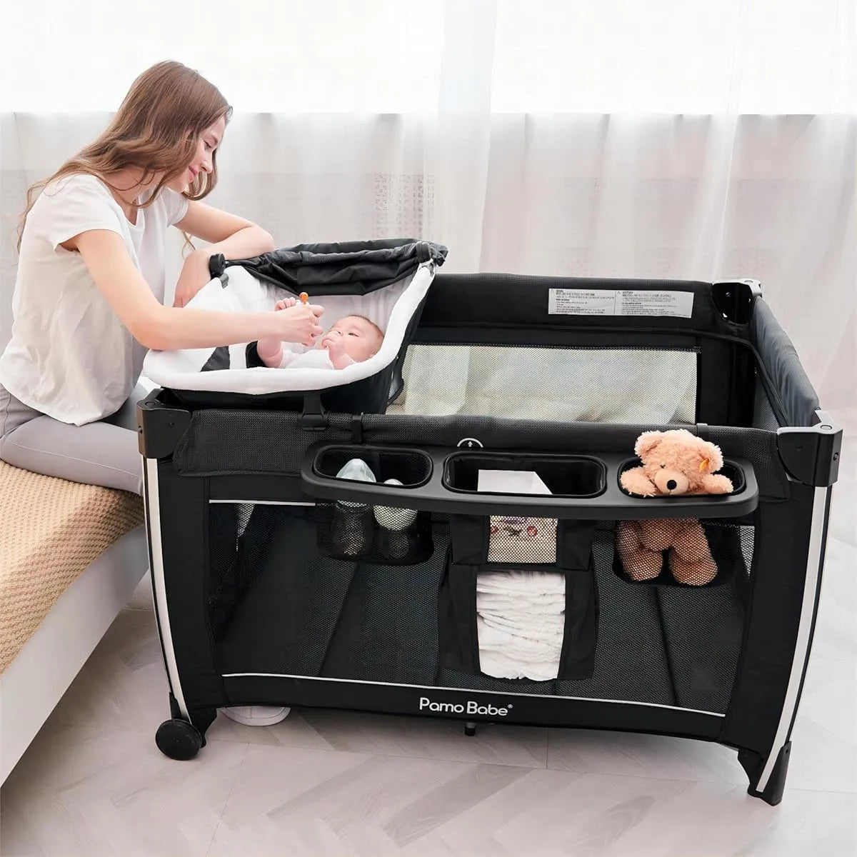 Cuna Portátil 4 En 1 Para Bebé, Plegable Y De Viaje, Gris