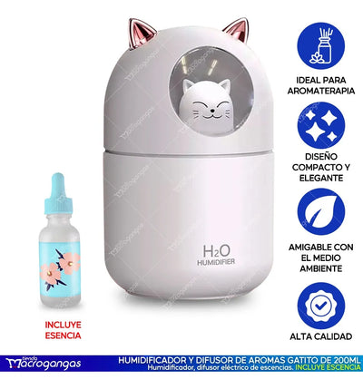 Humificador Difusor Aromas Gatito + Esencia - Blanco