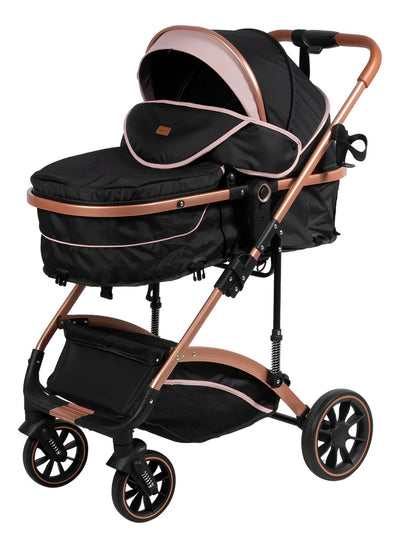 Coche De Paseo Ebaby Moisés Modelo 126 Reclinable Color Rosa Cubrepiés Amortiguación Chasis Dorado