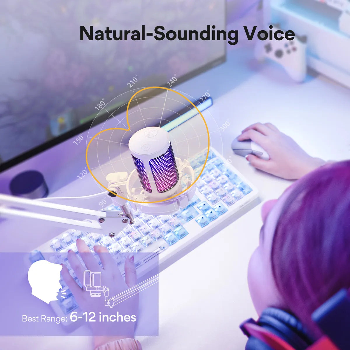 Micrófono Maono Dgm20s Cardioide Condensador Usb Profesional Con Cancelación De Ruido y Con Soporte De Brazo Rgb Color Blanco