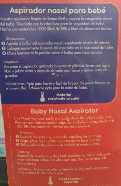 Aspirador Nasal Para Bebes Diseño Ergonomico