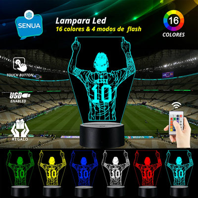 Lámpara Led Messi Fútbol Decoración Regalo Holograma - Negra