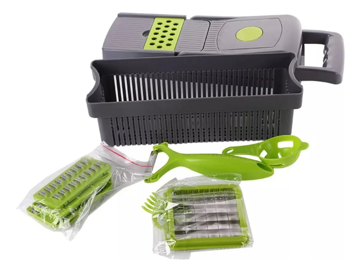 Mandolina Picatodo Multifuncional Para Verduras Y Frutas Color Gris con Verde
