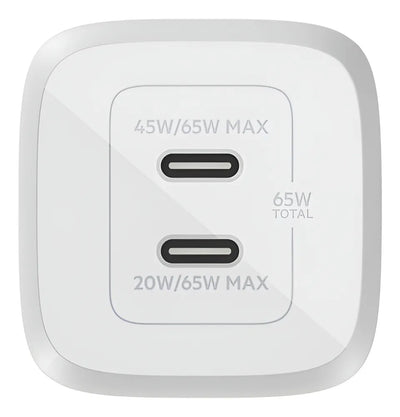 Cargador Pared Dual Belkin Usbc 65w Color Blanco