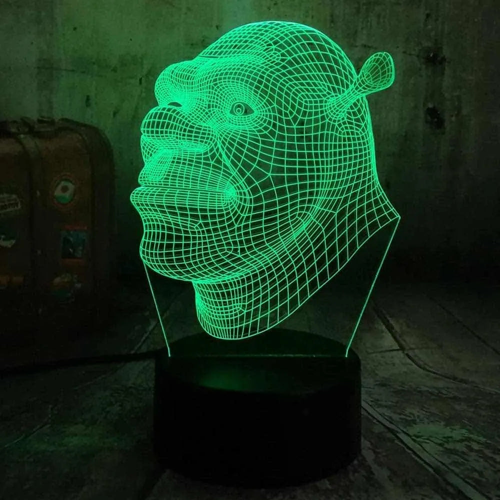 Lámpara De Noche 3d Led Shrek Holograma Regalo Decoración - Negra