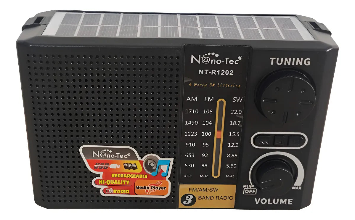 Radio Portátil Carga Solar Bocina Reproductor Música Usb Tf