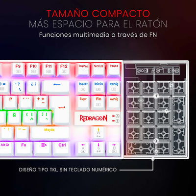 Redragon Teclado Gamer Mecánico K552w-kr Kumara, Switch Red Color del teclado Blanco Idioma Español Latinoamérica