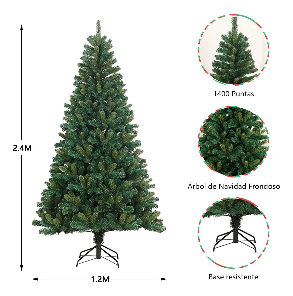 Árbol De Navidad Pino Artificial 2.40 M Cm-top Frondoso 1400 Ramas Color Verde Decoración Navideña