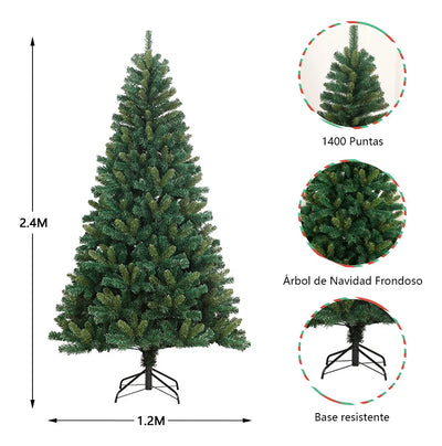 Árbol De Navidad Pino Artificial 2.40 M Cm-top Frondoso 1400 Ramas Color Verde Decoración Navideña