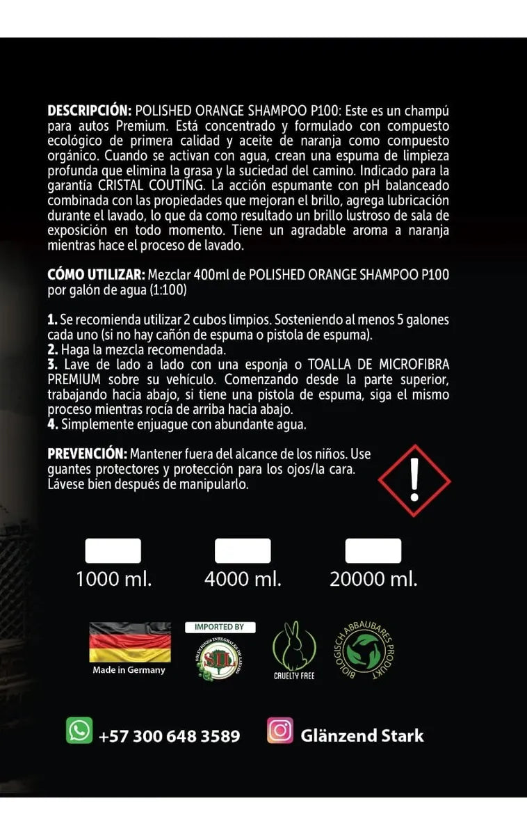 Shampoo Orgánico Ph Neutro Motos Y Autos Con Cerámico 1000ml