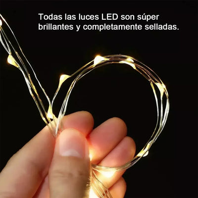 Luz Micro Led Con Pilas X12 Alambre Hada Extension Larga Cálida