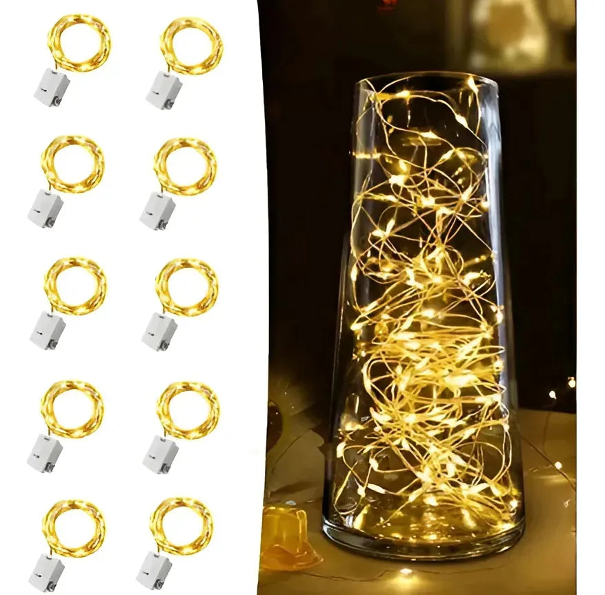 Luces Led Micro Alambre Hada Extension Con Pilas X 12 Fiesta Cálida