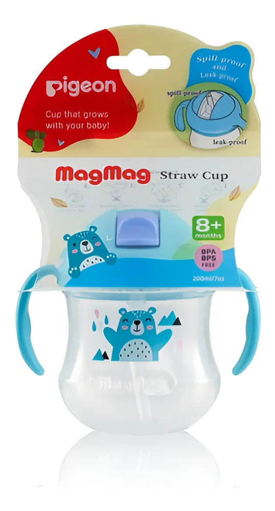 Vaso Antiderrame Entrenador 200ml Con Pitillo 8m+ Pigeon Color Azul claro Magmag