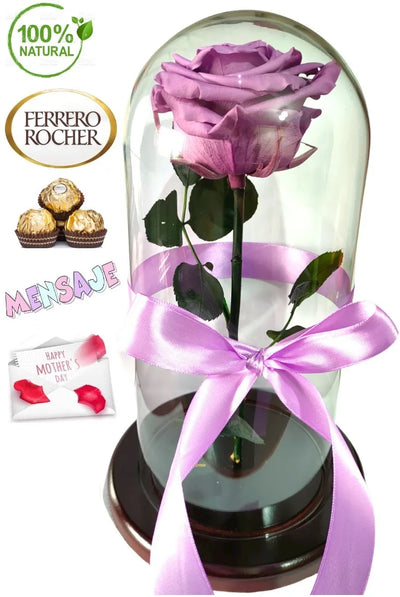 Rosa Preservada Regalo Cúpula Vidrio Color Rojo + Tarjeta - Todos