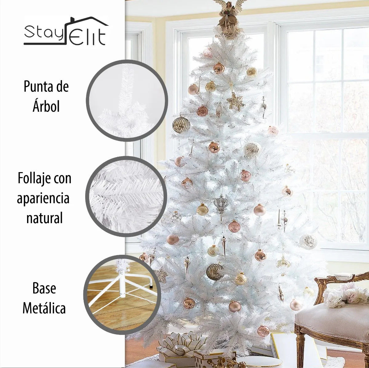 Árbol De Navidad Artificial Blanco 1.70 M Alta Calidad